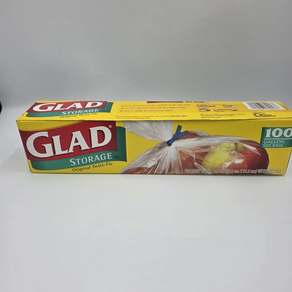 VTG Glad Storage 1 Gallon Food Storage Bags Twist Ties 100ct Discontinued 1999
